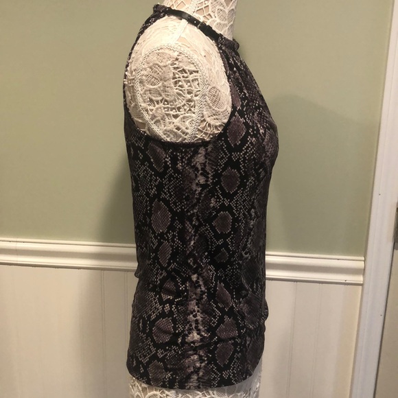 90s y2k VTG Michael Kors Gray Snake/Python Sleeveless Halter Top Leather Trim - Picture 4 of 8